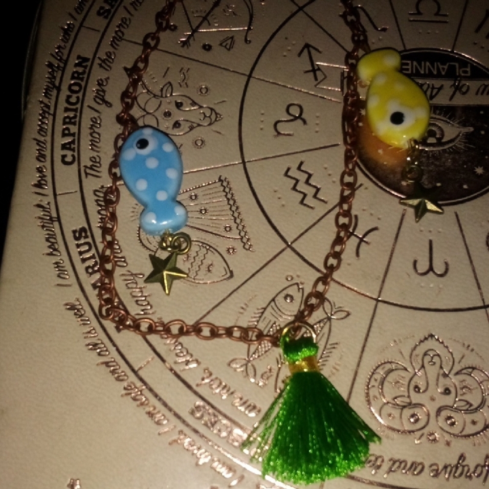 Colorful Fish and Tassel Charm Bracelet